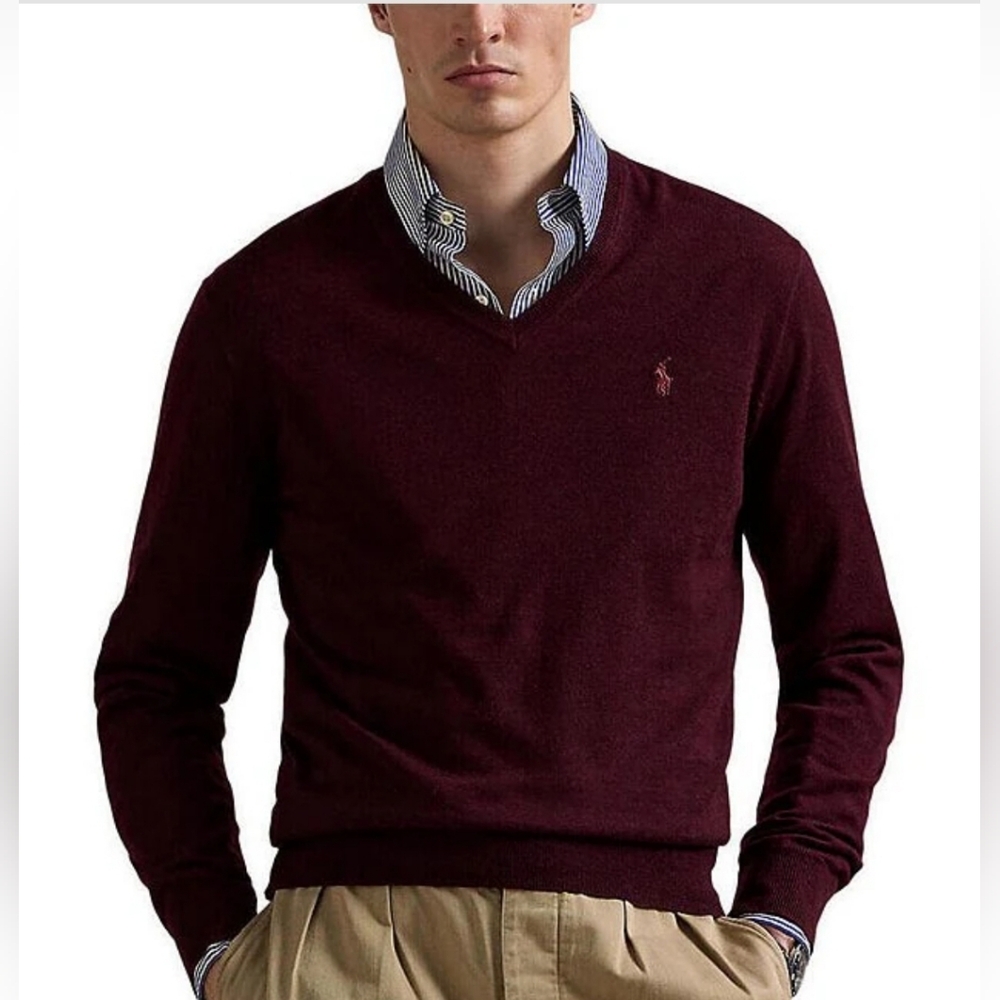 NWOT‎ POLO Ralph Lauren Aged wine heather V-Neck Sweater. Size XXL